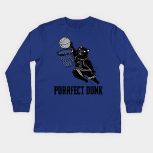 Purrfect Dunk: Funny Basketball Cat Kids Long Sleeve T-Shirt